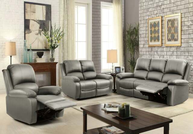 Rackhams Milan Reclining Luxury Faux Leather Sofa Set - Indulge in the Ultimate Comfort and Style for Your Living Room - Light Grey - 3+2+1 Piece Set - image 1
