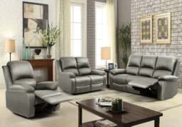 Rackhams Milan Reclining Luxury Faux Leather Sofa Set - Indulge in the Ultimate Comfort and Style for Your Living Room - Light Grey - 3+2+1 Piece Set - thumbnail 1