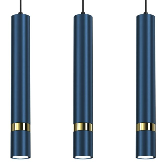 Rackhams Joker Contemporary Pendant Lamp 3XGU10 Hand Made Cylindrical Style Lights Finished in Navy Blue With Striking Gold Detail - image 1