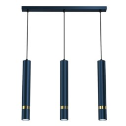Rackhams Joker Contemporary Pendant Lamp 3XGU10 Hand Made Cylindrical Style Lights Finished in Navy Blue With Striking Gold Detail - thumbnail 3