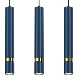 Rackhams Joker Contemporary Pendant Lamp 3XGU10 Hand Made Cylindrical Style Lights Finished in Navy Blue With Striking Gold Detail - thumbnail 1