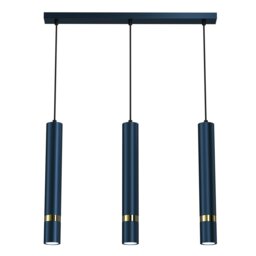 Rackhams Joker Contemporary Pendant Lamp 3XGU10 Hand Made Cylindrical Style Lights Finished in Navy Blue With Striking Gold Detail - thumbnail 5