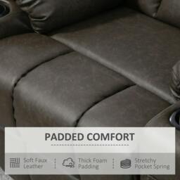 Rackhams Manual Reclining Chair, Recliner Armchair with Faux Leather, Footrest, Cup Holders, 86x93x102cm, Brown - thumbnail 6