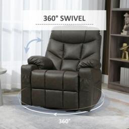Rackhams Manual Reclining Chair, Recliner Armchair with Faux Leather, Footrest, Cup Holders, 86x93x102cm, Brown - thumbnail 5