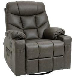 Rackhams Manual Reclining Chair, Recliner Armchair with Faux Leather, Footrest, Cup Holders, 86x93x102cm, Brown - thumbnail 1