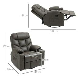 Rackhams Manual Reclining Chair, Recliner Armchair with Faux Leather, Footrest, Cup Holders, 86x93x102cm, Brown - thumbnail 3