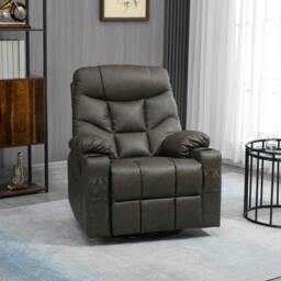Rackhams Manual Reclining Chair, Recliner Armchair with Faux Leather, Footrest, Cup Holders, 86x93x102cm, Brown - thumbnail 2