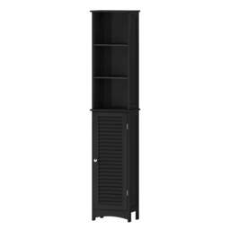Rackhams Bathroom Storage Cabinet Freestanding Cupboard Adjustable Shelf Unit - Black Tall - thumbnail 1
