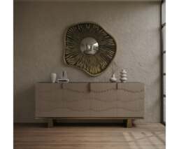 Rackhams Mochi Mirror: Organic Beauty in Walnut Root Veneer & Brass - thumbnail 4