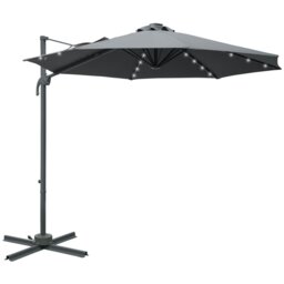Rackhams 3(m) Cantilever Roma Parasol Patio Sun Umbrella with Crank & Tilt LED Solar Light Cross Base 360° Rotating Outdoor, Dark Grey - Grey - 3m x 3m x 2.45m - thumbnail 3