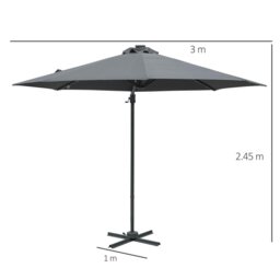 Rackhams 3(m) Cantilever Roma Parasol Patio Sun Umbrella with Crank & Tilt LED Solar Light Cross Base 360° Rotating Outdoor, Dark Grey - Grey - 3m x 3m x 2.45m - thumbnail 6