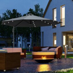 Rackhams 3(m) Cantilever Roma Parasol Patio Sun Umbrella with Crank & Tilt LED Solar Light Cross Base 360° Rotating Outdoor, Dark Grey - Grey - 3m x 3m x 2.45m - thumbnail 2