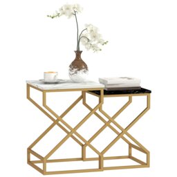 Rackhams Nest Of Tables, Coffee Table Set with Steel Frame Black/White - Black and White - thumbnail 2