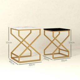 Rackhams Nest Of Tables, Coffee Table Set with Steel Frame Black/White - Black and White - thumbnail 5