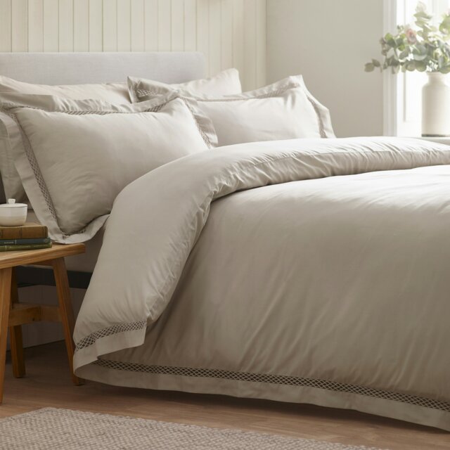 Rackhams Classic Lattice Lace Duvet Cover Set Natural - King - Natural