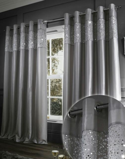 "Rackhams Bianca Glitzy Silver Curtains - 66"" x 90"""