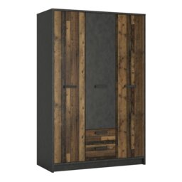 Rackhams Brooklyn 3 Door Wardrobe with 2 Drawers in Walnut and Dark Matera Grey - Brown - Malemine - 1 - thumbnail 1