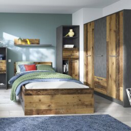 Rackhams Brooklyn 3 Door Wardrobe with 2 Drawers in Walnut and Dark Matera Grey - Brown - Malemine - 1 - thumbnail 4