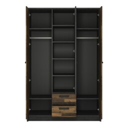 Rackhams Brooklyn 3 Door Wardrobe with 2 Drawers in Walnut and Dark Matera Grey - Brown - Malemine - 1 - thumbnail 2