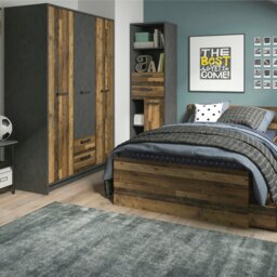 Rackhams Brooklyn 3 Door Wardrobe with 2 Drawers in Walnut and Dark Matera Grey - Brown - Malemine - 1 - thumbnail 3
