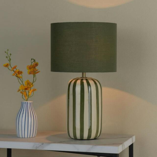 Rackhams Zella Green Striped Table Lamp - image 1