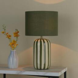 Rackhams Zella Green Striped Table Lamp - thumbnail 1