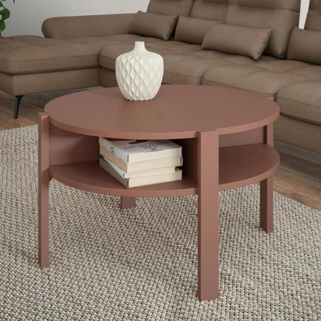 Rackhams Tobago Round Coffee Table with Open Shelf in Terracotta - 45.5 x 74.4 x 74.4 cm - 1 - Wood - image 1