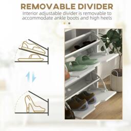 Rackhams Shoe Storage Cabinet, 4 Flip Drawers, Shoe Organizer for 8-16 Pairs of Shoes, White - thumbnail 6