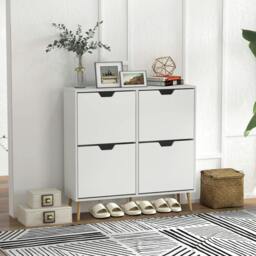 Rackhams Shoe Storage Cabinet, 4 Flip Drawers, Shoe Organizer for 8-16 Pairs of Shoes, White - thumbnail 2