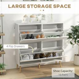 Rackhams Shoe Storage Cabinet, 4 Flip Drawers, Shoe Organizer for 8-16 Pairs of Shoes, White - thumbnail 4