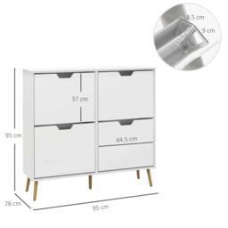 Rackhams Shoe Storage Cabinet, 4 Flip Drawers, Shoe Organizer for 8-16 Pairs of Shoes, White - thumbnail 3