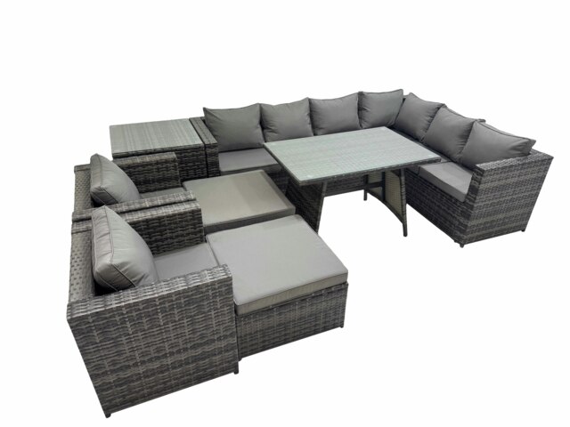 Rackhams Rattan garden furniture Patio Furniture Sets with Dining Table 2 Stools Side Table Dark Grey Mixed - image 1