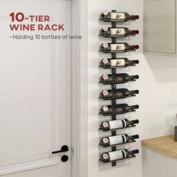 Rackhams Wall Mount Wine Rack, Wall Wine Rack for 10 Wine Bottles, Black - Black - thumbnail 3