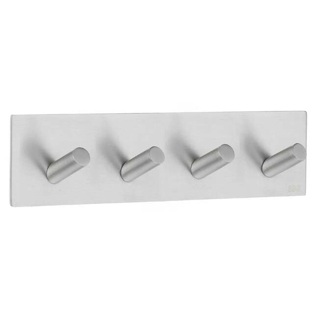 Rackhams Brushed Stainless Steel Quadruple Towel Hook (180 x 45mm) Self Adhesive Bathroom Wall Mounted