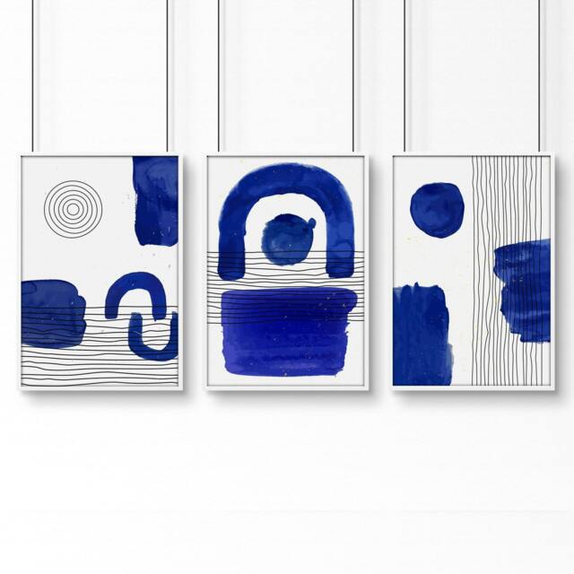 Rackhams Abstract Art Wall Art - Set of 3 Abstract Wall art Prints - A3 11.69 x 16.54 in / 29.7 x 42 cm - Satin Photo paper 280 gsm - White Frame - image 1