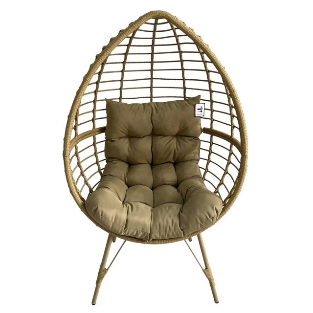Rackhams Rattan Standing Egg Chair, Patio Weave Cocoon Seat with Removable Water-Resistant Cushions, Metal Waterproof Frame Stand - Natural - image 1