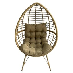 Rackhams Rattan Standing Egg Chair, Patio Weave Cocoon Seat with Removable Water-Resistant Cushions, Metal Waterproof Frame Stand - Natural - thumbnail 1
