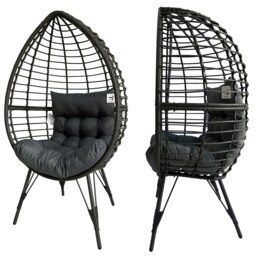 Rackhams Rattan Standing Egg Chair, Patio Weave Cocoon Seat with Removable Water-Resistant Cushions, Metal Waterproof Frame Stand - Natural - thumbnail 6