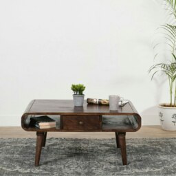 Rackhams Winnie Dark Mango Wood Coffee Table with Drawer - thumbnail 2