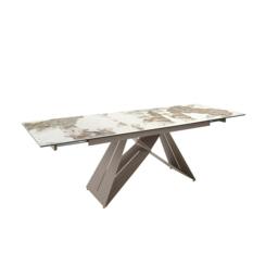 Rackhams Rectangular extending dining table in porcelain marble and taupe grey steel 1114 - thumbnail 2