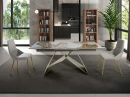 Rackhams Rectangular extending dining table in porcelain marble and taupe grey steel 1114 - thumbnail 6