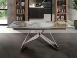 Rackhams Rectangular extending dining table in porcelain marble and taupe grey steel 1114 - thumbnail 4