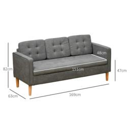 Rackhams Modern 3-Seater Sofa Button-Tufted Fabric sofa with Storage Chest Rubberwood Legs for Living Room, Grey - thumbnail 3
