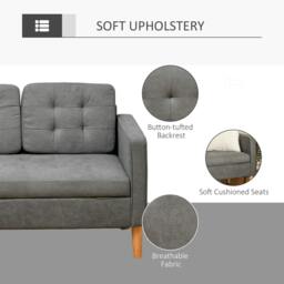 Rackhams Modern 3-Seater Sofa Button-Tufted Fabric sofa with Storage Chest Rubberwood Legs for Living Room, Grey - thumbnail 6