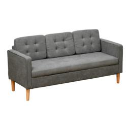 Rackhams Modern 3-Seater Sofa Button-Tufted Fabric sofa with Storage Chest Rubberwood Legs for Living Room, Grey - thumbnail 1