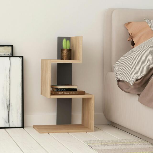 Rackhams Rosie Modern 3 Tier Side Table with Storage Multipurpose End Table 72cm - Oak-Anthracite - image 1