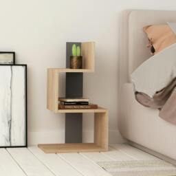 Rackhams Rosie Modern 3 Tier Side Table with Storage Multipurpose End Table 72cm - Oak-Anthracite - thumbnail 1
