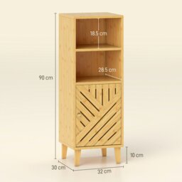 Rackhams Removable 37L Laundry Hamper with Bamboo Bathroom Storage Cabinet - Natural Wood Finish, Grey - thumbnail 4
