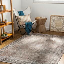Rackhams Colin-Washable Brown Orange Grey Traditionnal Vintage Boho Rug - 80 x 220 cm - thumbnail 2