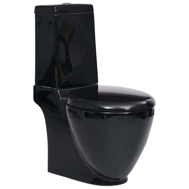 Rackhams WC Ceramic Toilet Bathroom Round Toilet Bottom Water Flow Black